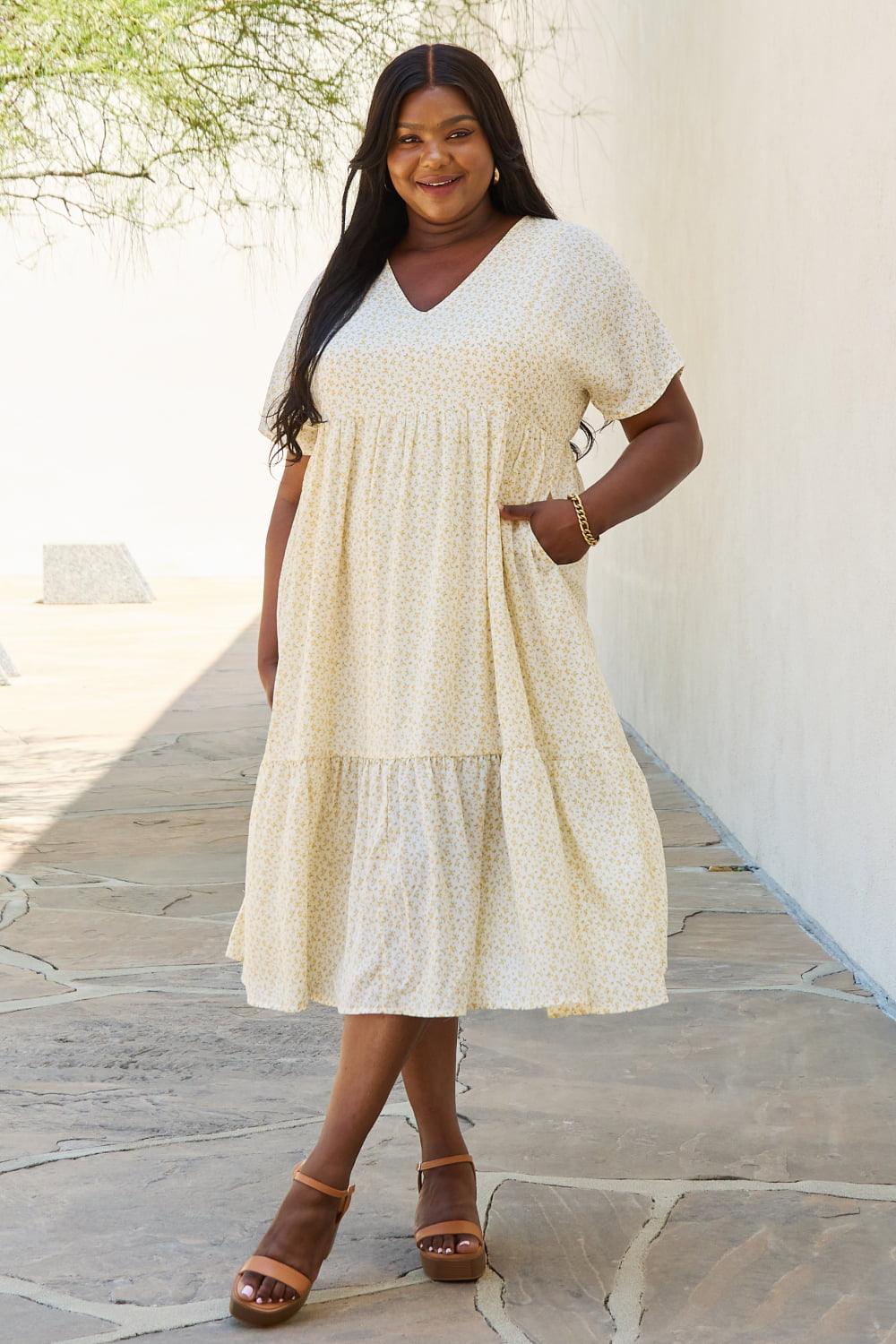 HEYSON Spring Baby Full Size Kimono Sleeve Midi Dress in Cream - Glamorous Boutique USA L.L.C.