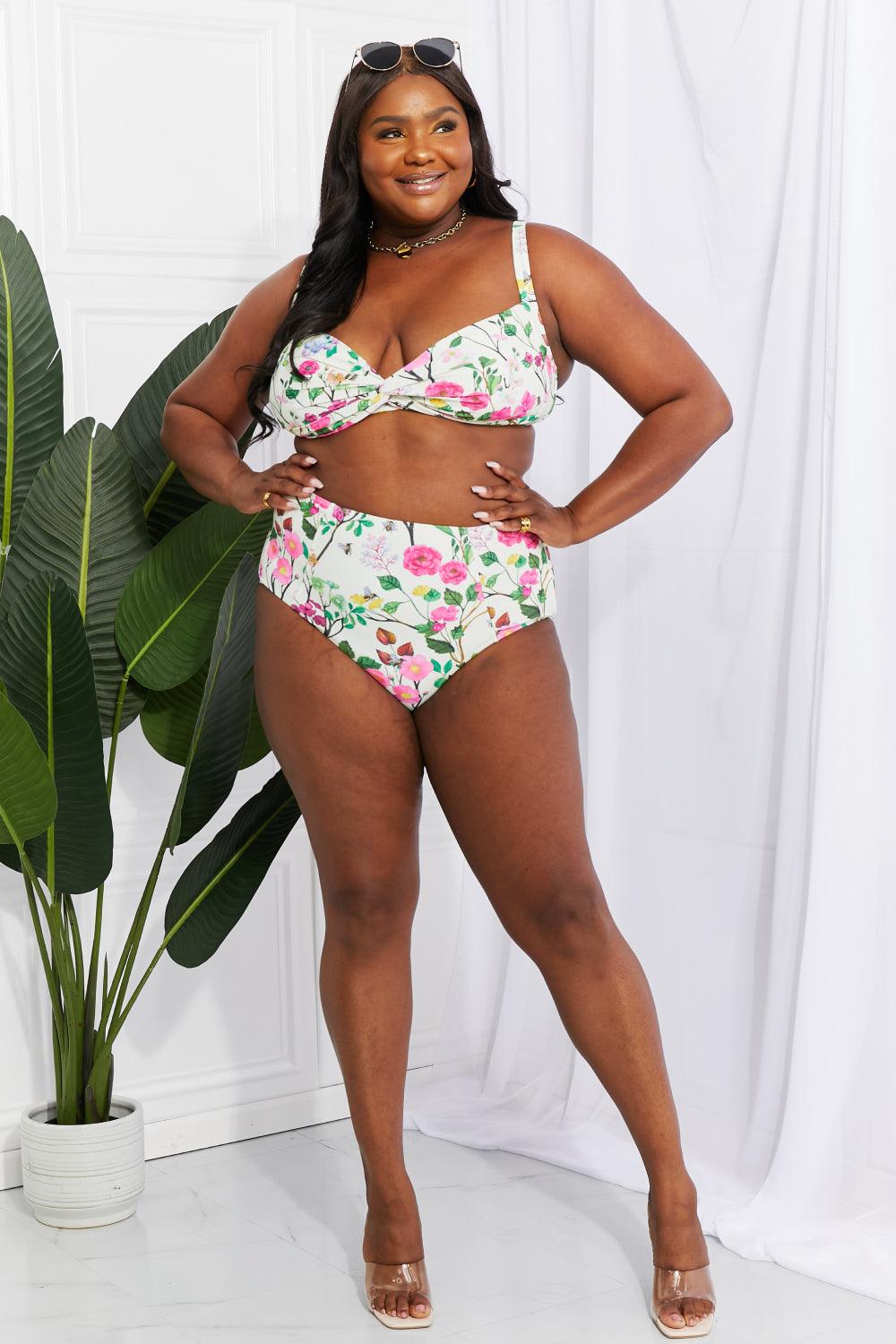 Marina West Swim Take A Dip Twist High-Rise Bikini in Cream - Glamorous Boutique USA L.L.C.