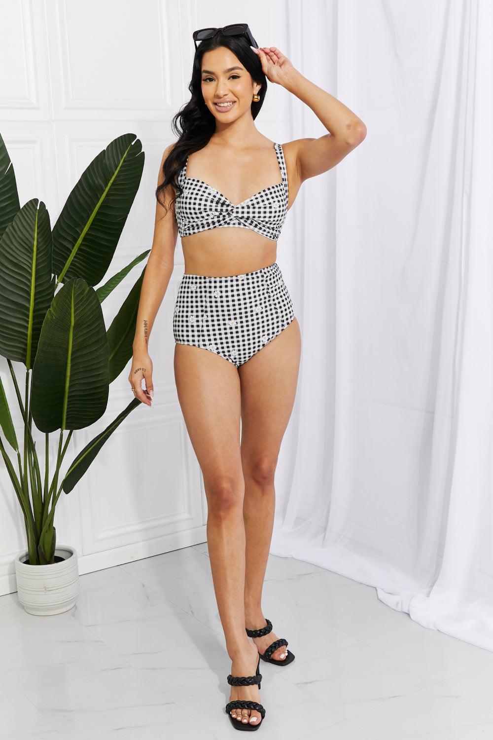 Marina West Swim Take A Dip Twist High-Rise Bikini in Black - Glamorous Boutique USA L.L.C.