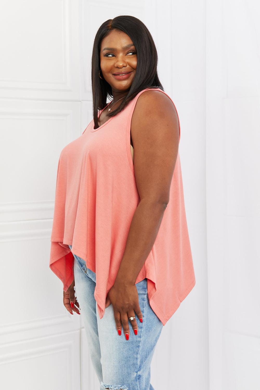 Zenana Feel The Sun Full Size Shark Bite Hem Top - Glamorous Boutique USA L.L.C.