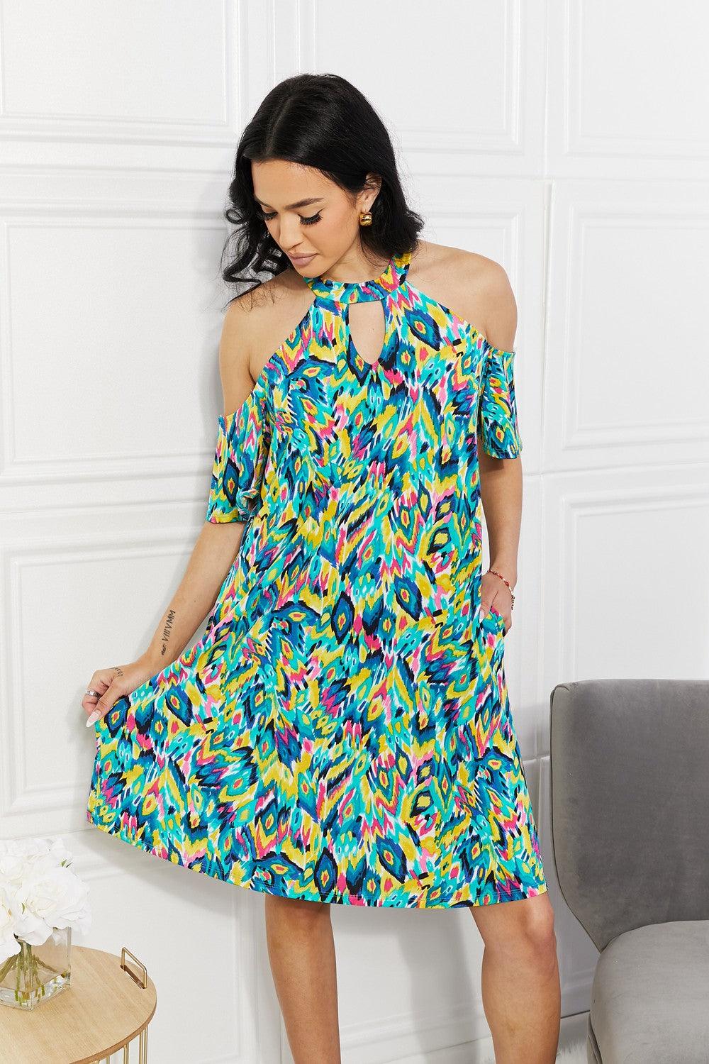 Sew In Love Full Size Perfect Paradise Printed Cold-Shoulder Dress - Glamorous Boutique USA L.L.C.