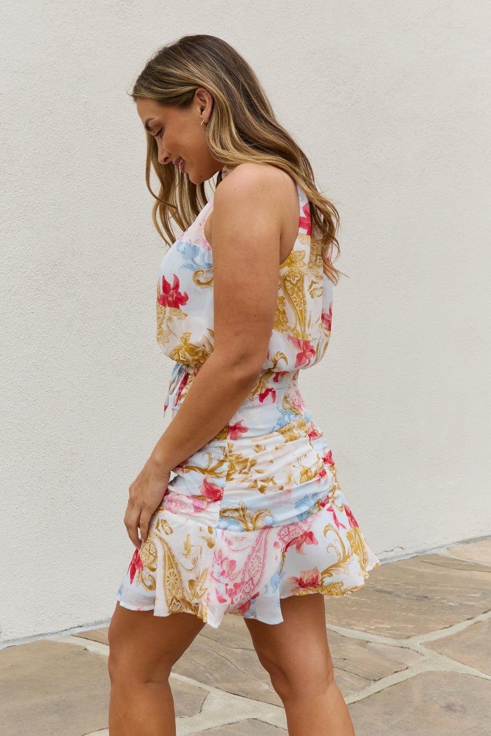 White Birch Full Size Floral Print Halter Woven Dress - Glamorous Boutique USA L.L.C.