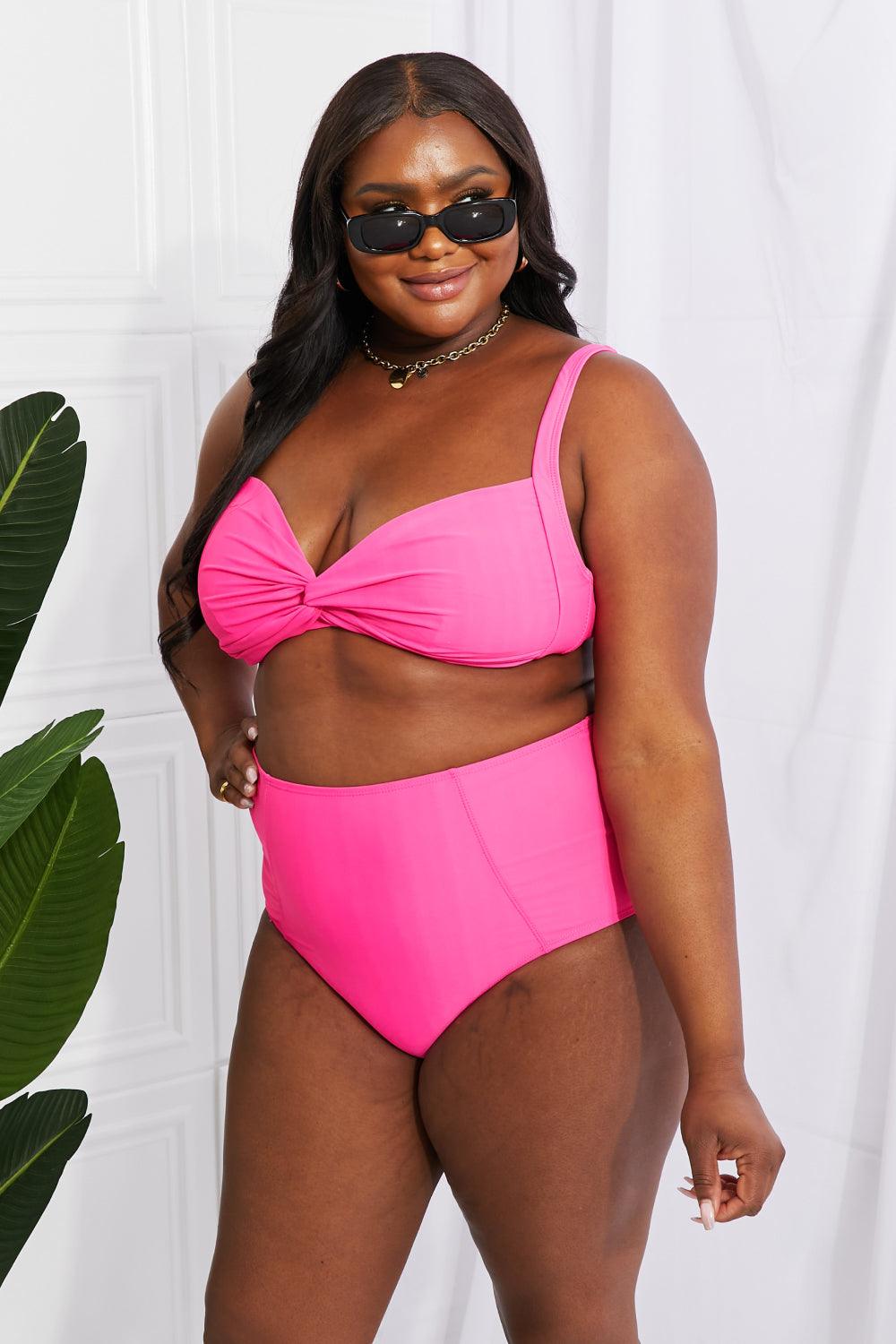 Marina West Swim Take A Dip Twist High-Rise Bikini in Pink - Glamorous Boutique USA L.L.C.