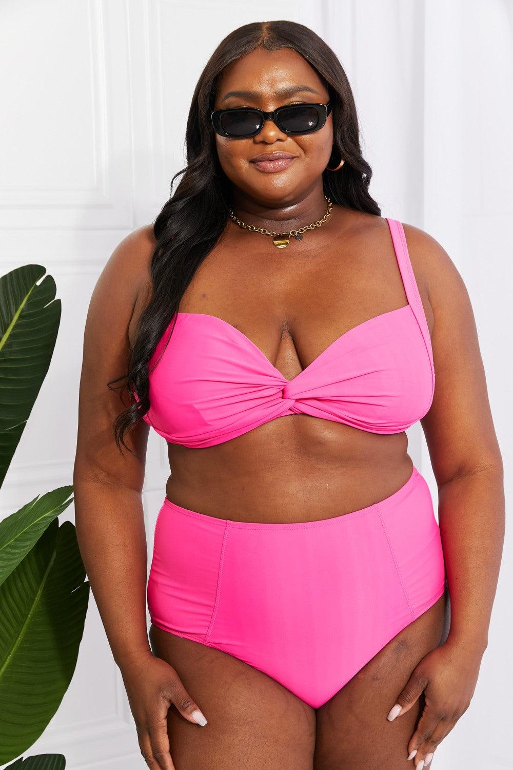 Marina West Swim Take A Dip Twist High-Rise Bikini in Pink - Glamorous Boutique USA L.L.C.