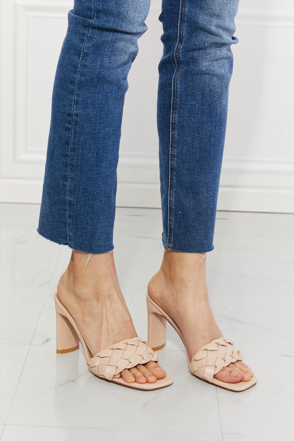 MMShoes Top of the World Braided Block Heel Sandals in Beige - Glamorous Boutique USA L.L.C.