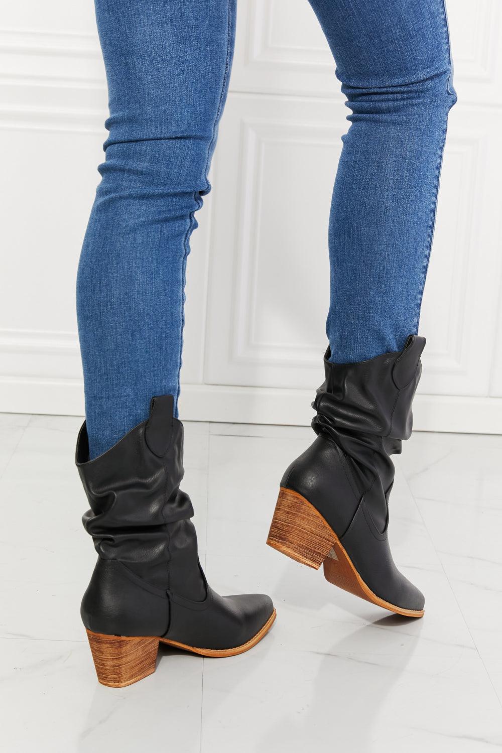 MMShoes Better in Texas Scrunch Cowboy Boots in Black - Glamorous Boutique USA L.L.C.