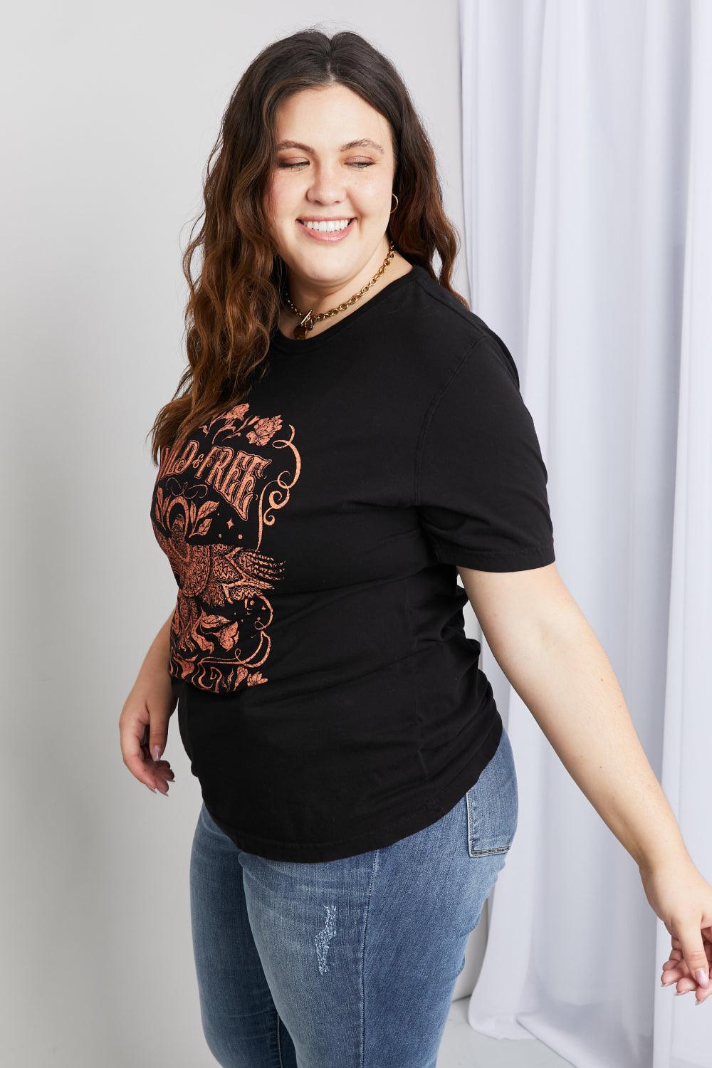 mineB Full Size WILD FREE Graphic Round Neck Tee - Glamorous Boutique USA L.L.C.