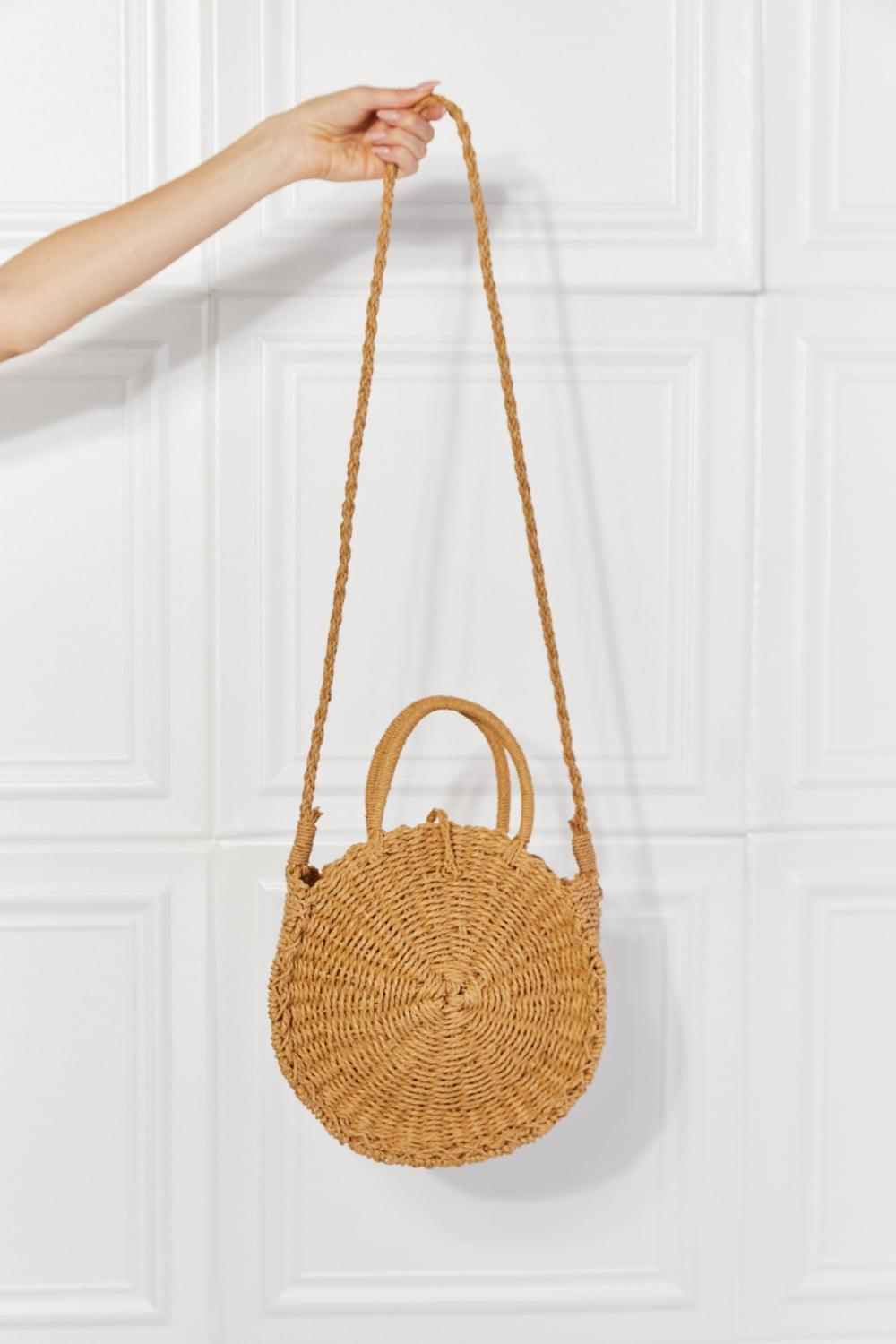 Justin Taylor Feeling Cute Rounded Rattan Handbag in Camel - Glamorous Boutique USA L.L.C.
