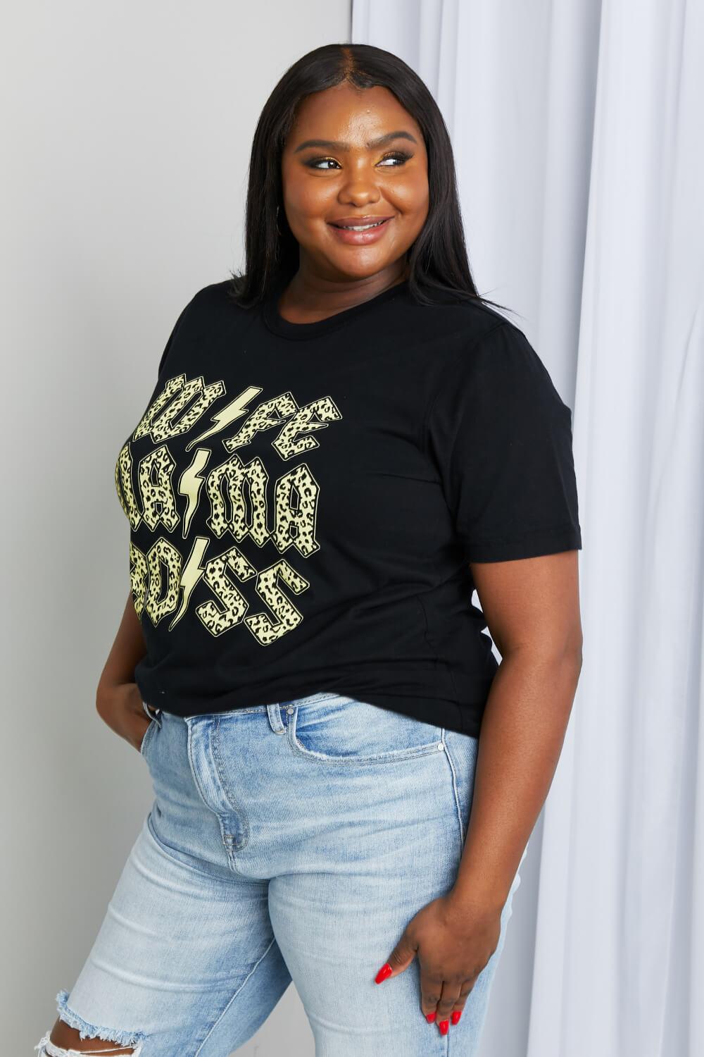 mineB Full Size Leopard Lightning Graphic Tee in Black - Glamorous Boutique USA L.L.C.