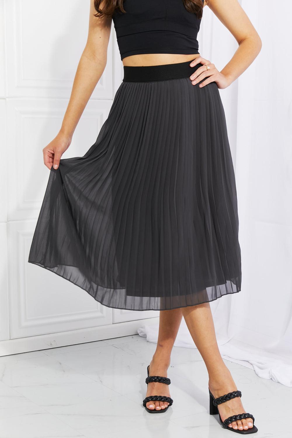 Zenana Full Size Romantic At Heart Pleated Chiffon Midi Skirt - Glamorous Boutique USA L.L.C.