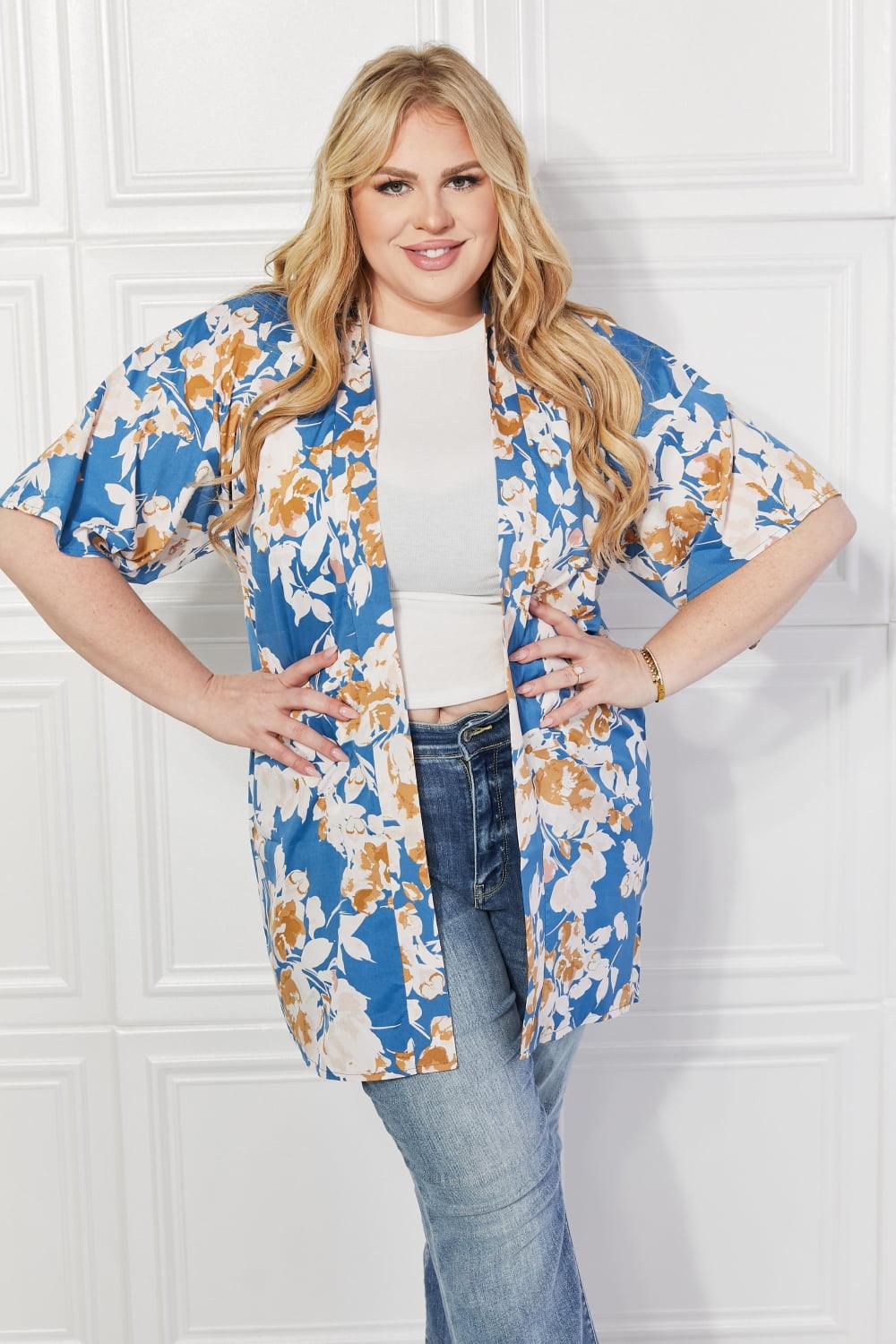 Justin Taylor Time To Grow Floral Kimono in Chambray - Glamorous Boutique USA L.L.C.