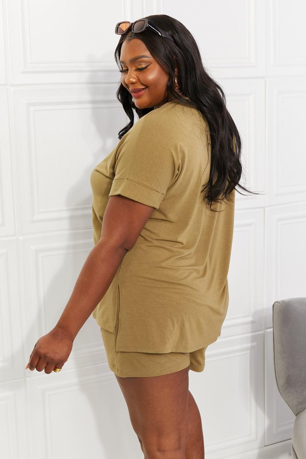 Zenana Full Size Morning Coffee V-Neck Top & Shorts Lounge Set - Glamorous Boutique USA L.L.C.