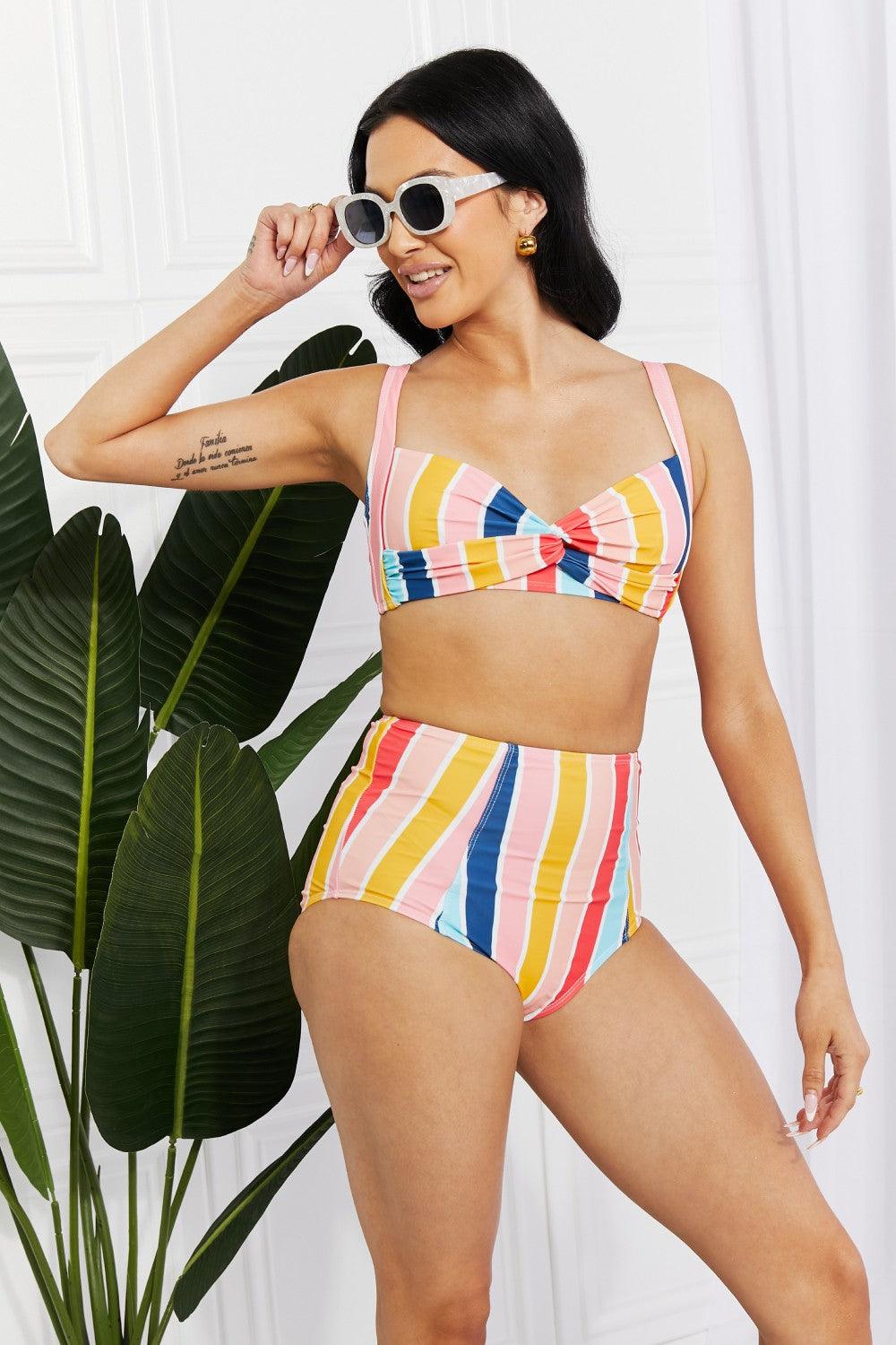 Marina West Swim Take A Dip Twist High-Rise Bikini in Stripe - Glamorous Boutique USA L.L.C.