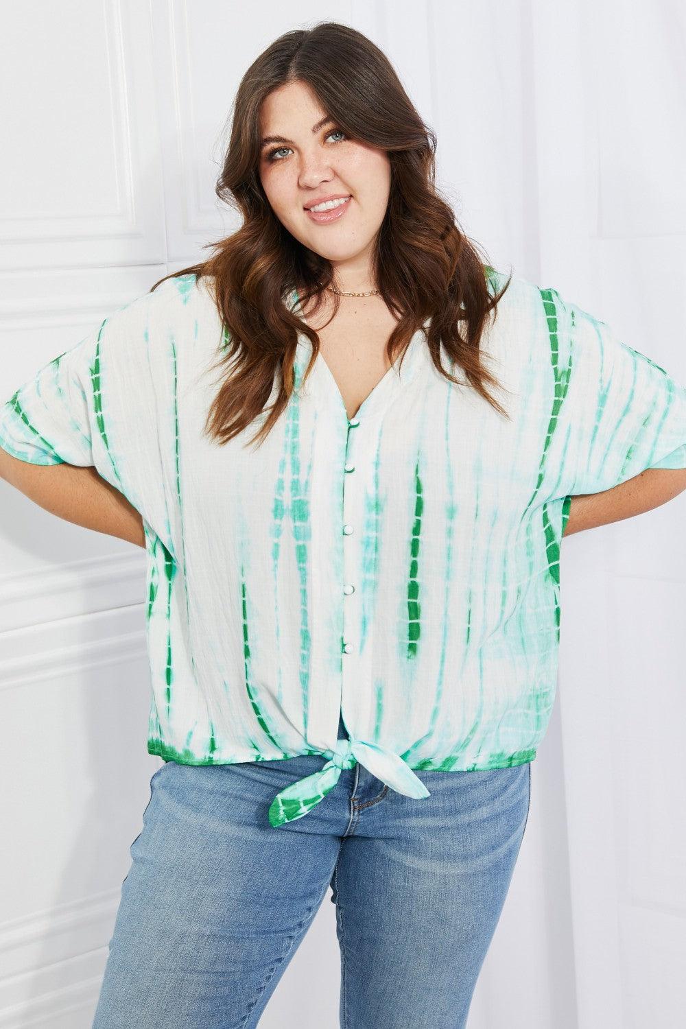 Sew In Love Beachy Keen Full Size Tie-Dye Collared Top - Glamorous Boutique USA L.L.C.