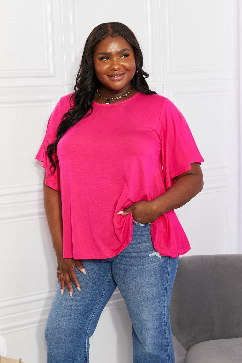 Yelete Full Size More Than Words Flutter Sleeve Top - Glamorous Boutique USA L.L.C.