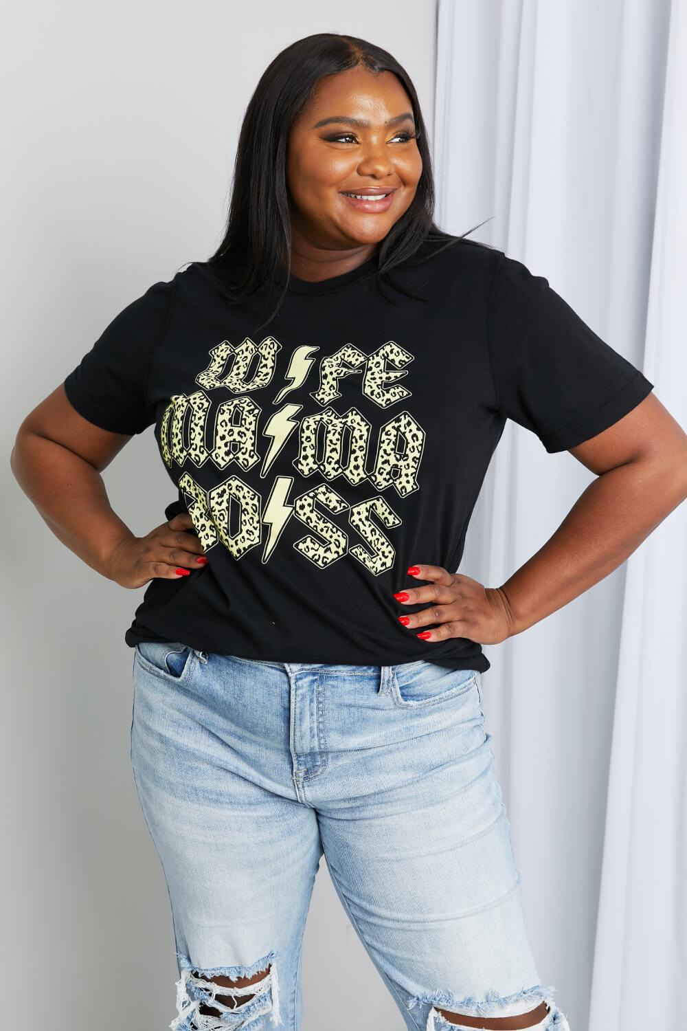 mineB Full Size Leopard Lightning Graphic Tee in Black - Glamorous Boutique USA L.L.C.