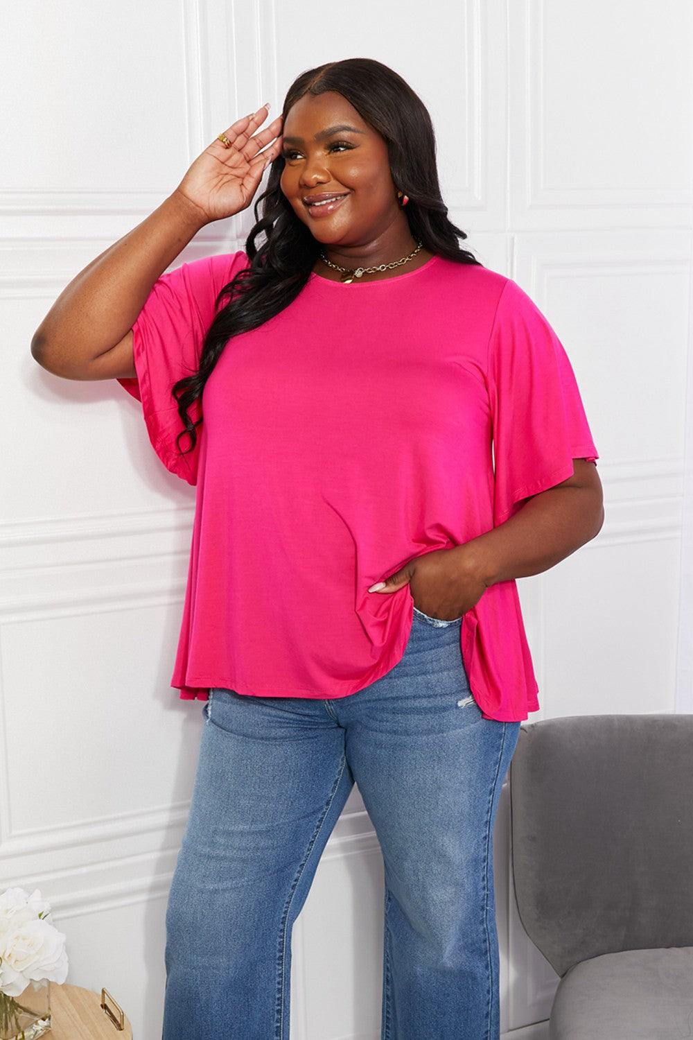 Yelete Full Size More Than Words Flutter Sleeve Top - Glamorous Boutique USA L.L.C.