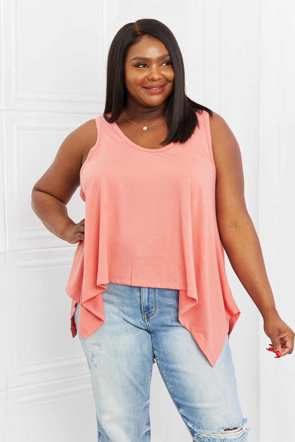 Zenana Feel The Sun Full Size Shark Bite Hem Top - Glamorous Boutique USA L.L.C.