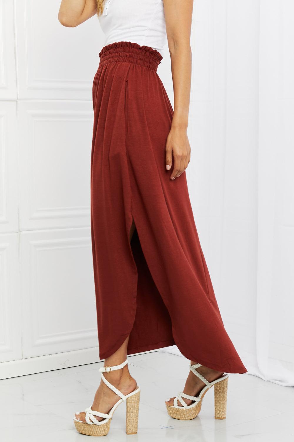 Zenana It's My Time Full Size Side Scoop Scrunch Skirt in Dark Rust - Glamorous Boutique USA L.L.C.
