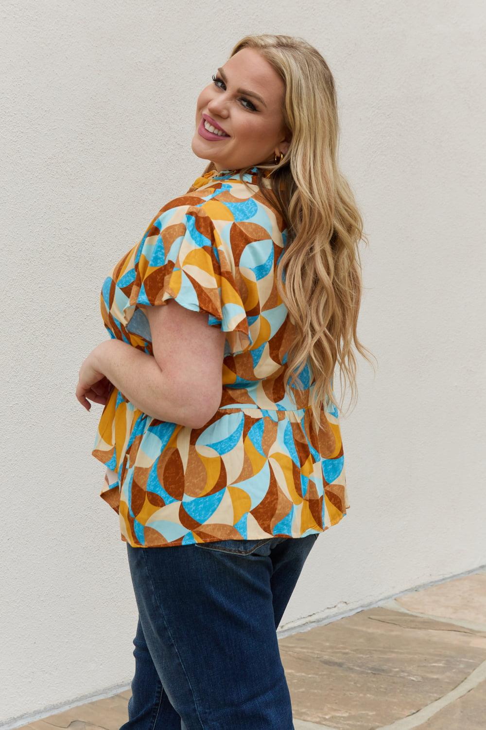 And The Why Full Size Printed Ruffle Baby Doll Top - Glamorous Boutique USA L.L.C.