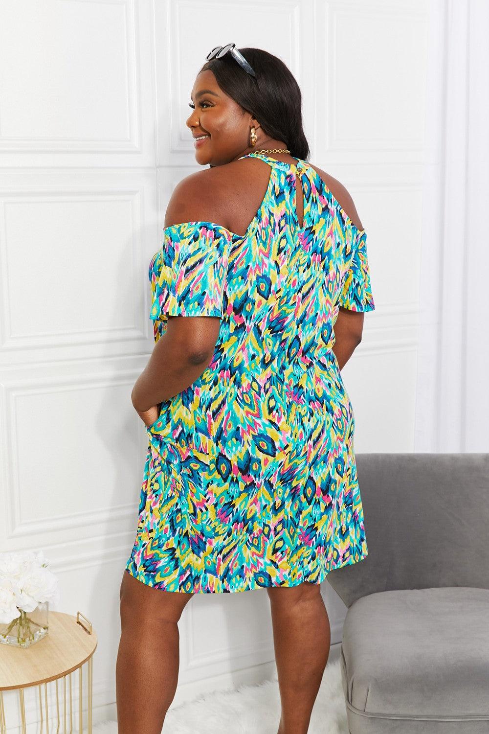 Sew In Love Full Size Perfect Paradise Printed Cold-Shoulder Dress - Glamorous Boutique USA L.L.C.