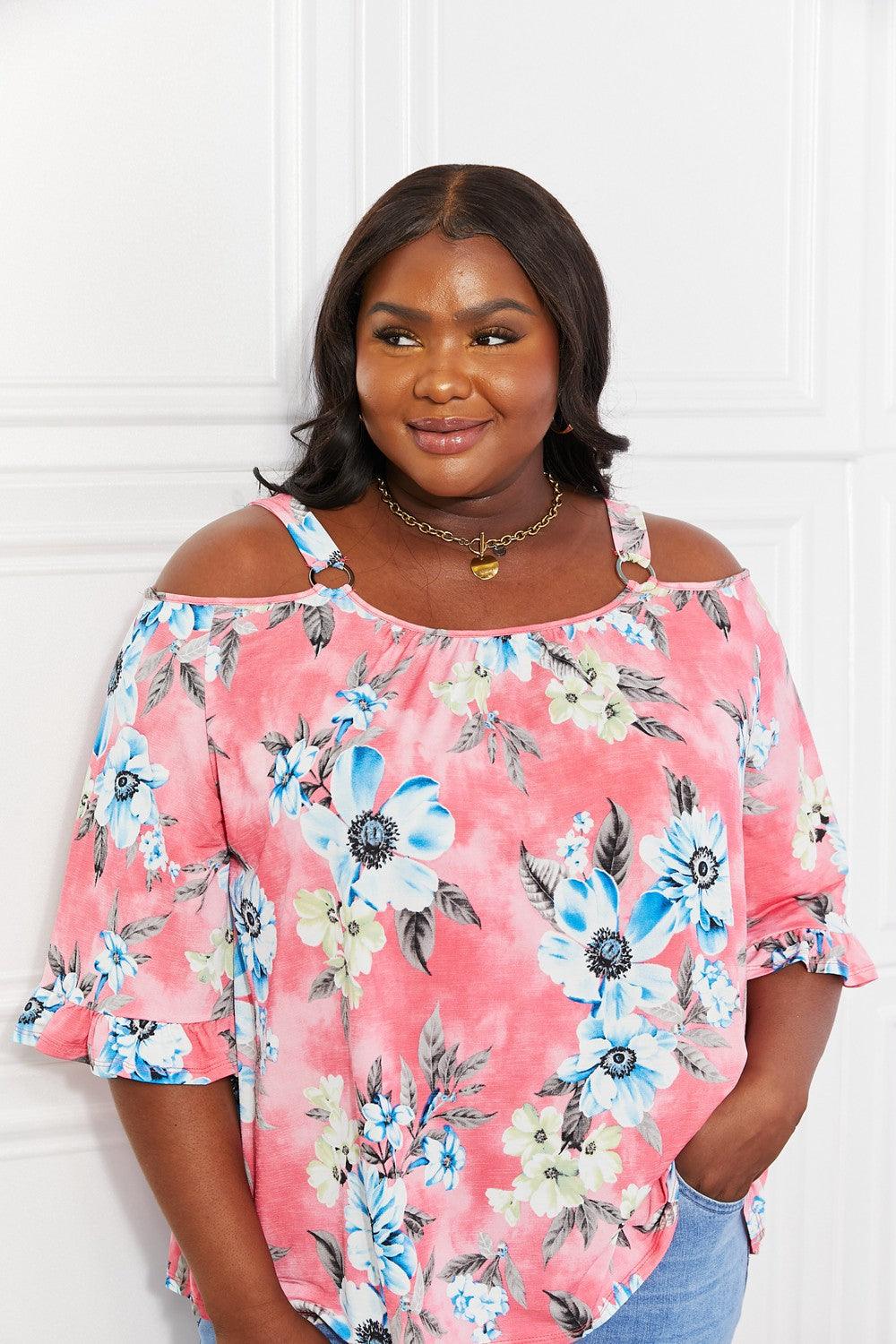 Sew In Love Full Size Fresh Take Floral Cold-Shoulder Top - Glamorous Boutique USA L.L.C.