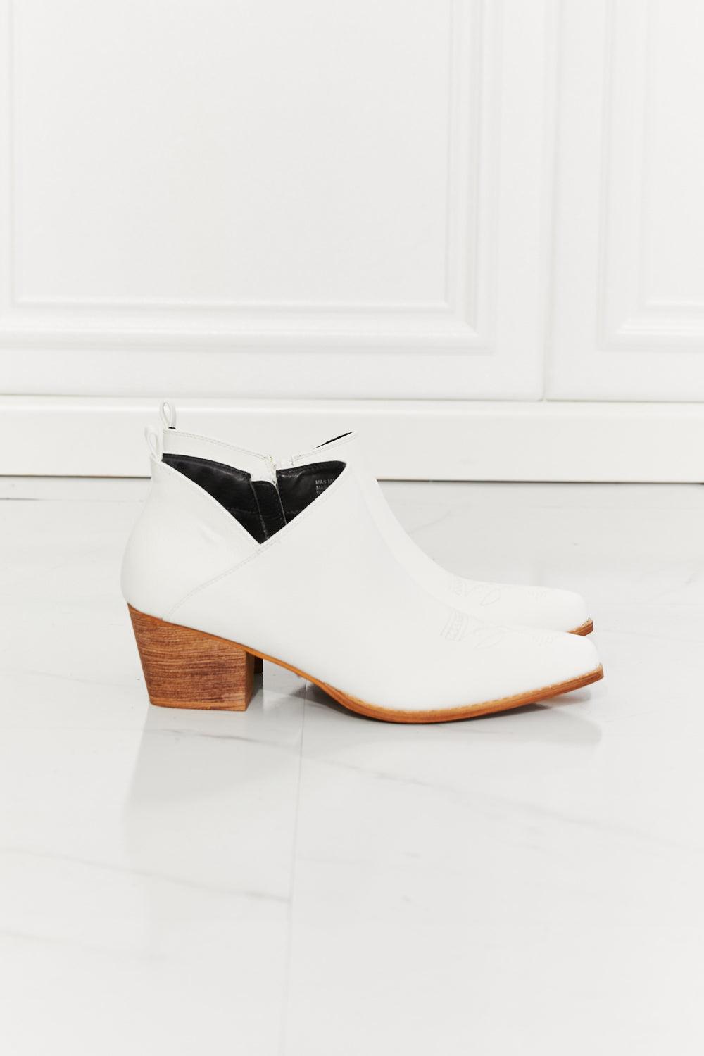 MMShoes Trust Yourself Embroidered Crossover Cowboy Bootie in White - Glamorous Boutique USA L.L.C.