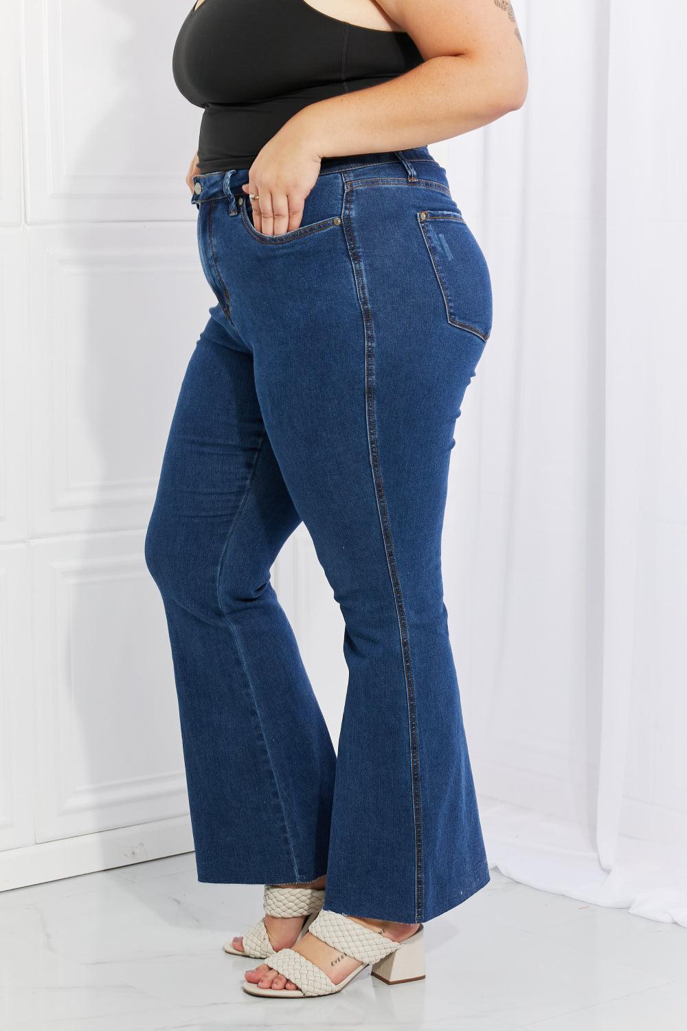 Judy Blue Ava Full Size Cool Denim Tummy Control Flare - Glamorous Boutique USA L.L.C.