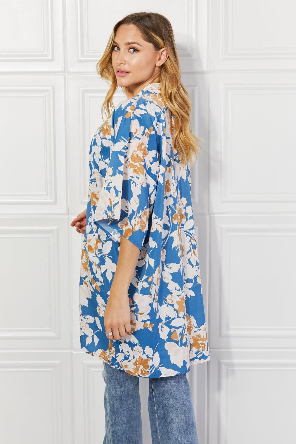Justin Taylor Time To Grow Floral Kimono in Chambray - Glamorous Boutique USA L.L.C.