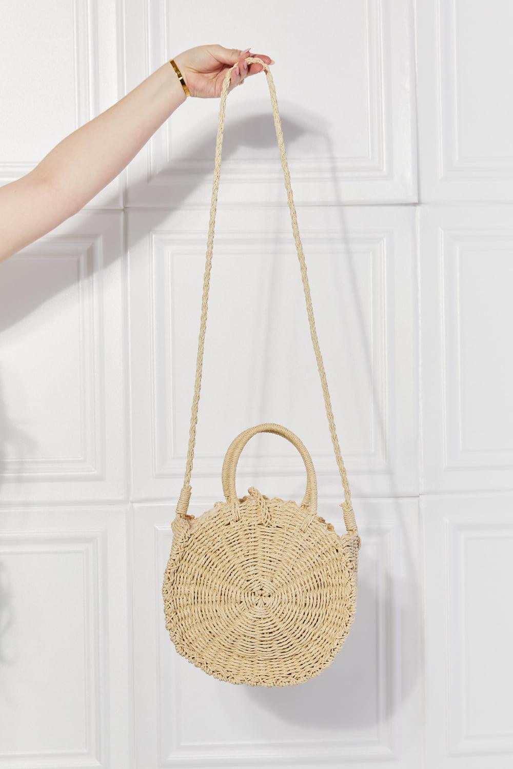 Justin Taylor Feeling Cute Rounded Rattan Handbag in Ivory - Glamorous Boutique USA L.L.C.