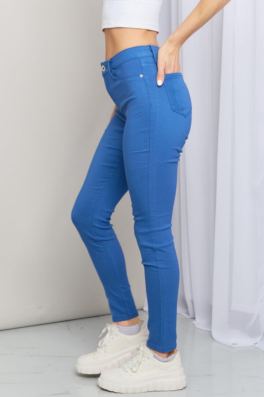 Full Size Mid-Rise Stretch Skinny Jeans in Electric Blue - Glamorous Boutique USA L.L.C.