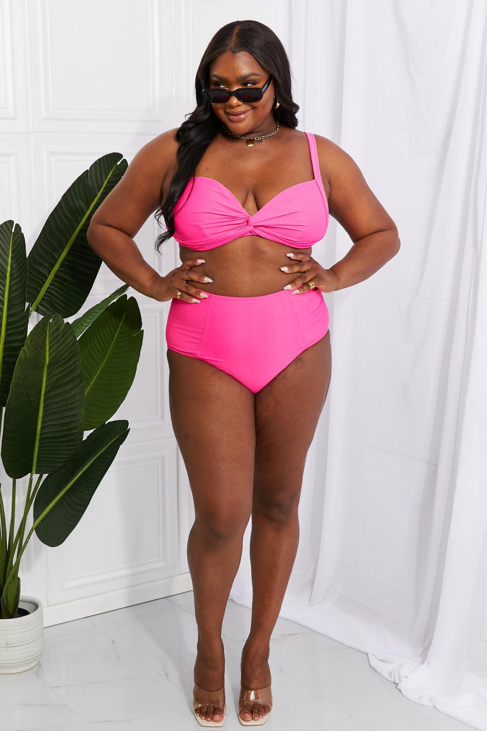 Marina West Swim Take A Dip Twist High-Rise Bikini in Pink - Glamorous Boutique USA L.L.C.