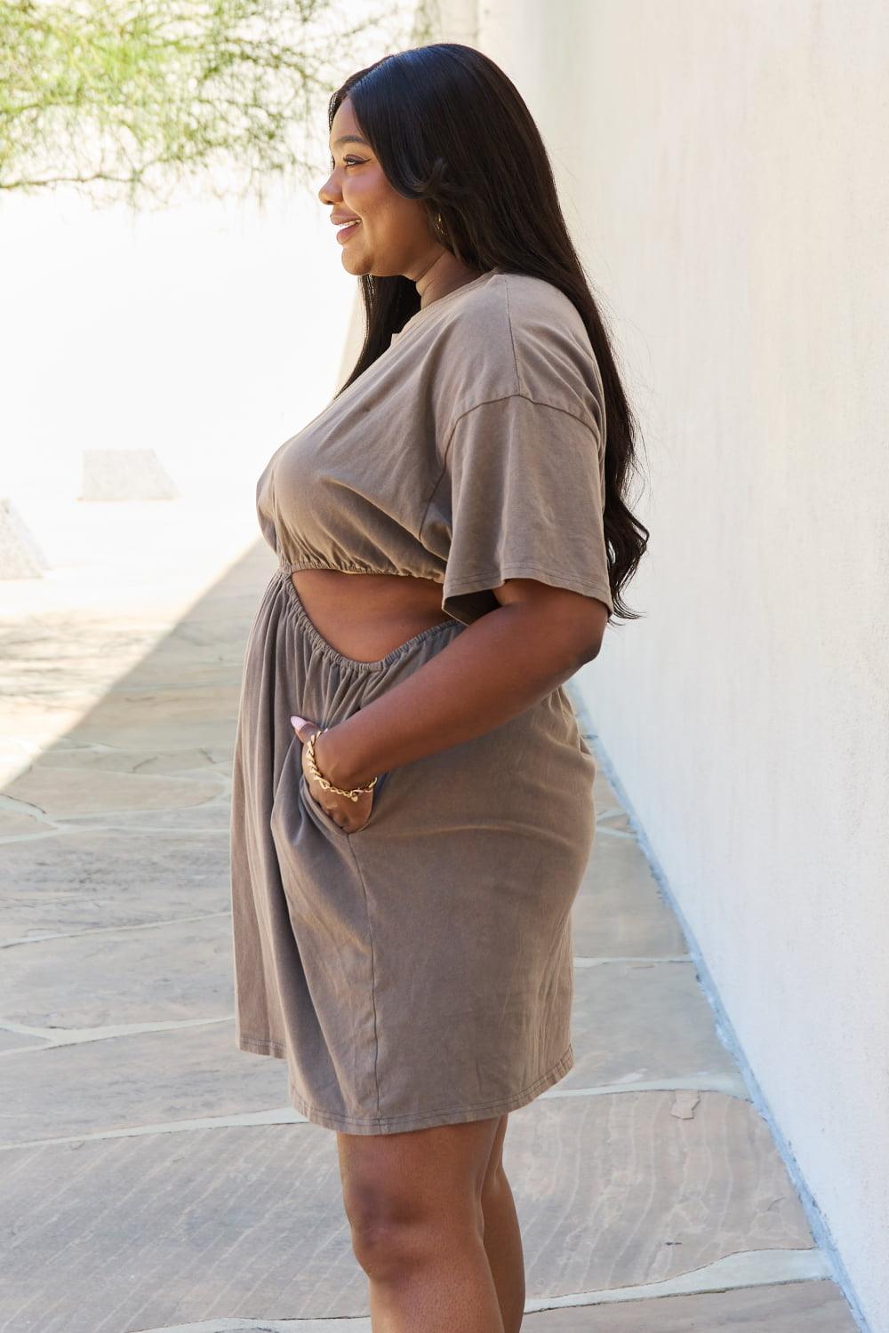 HEYSON Summer Field Cutout T-Shirt Dress in Taupe - Glamorous Boutique USA L.L.C.