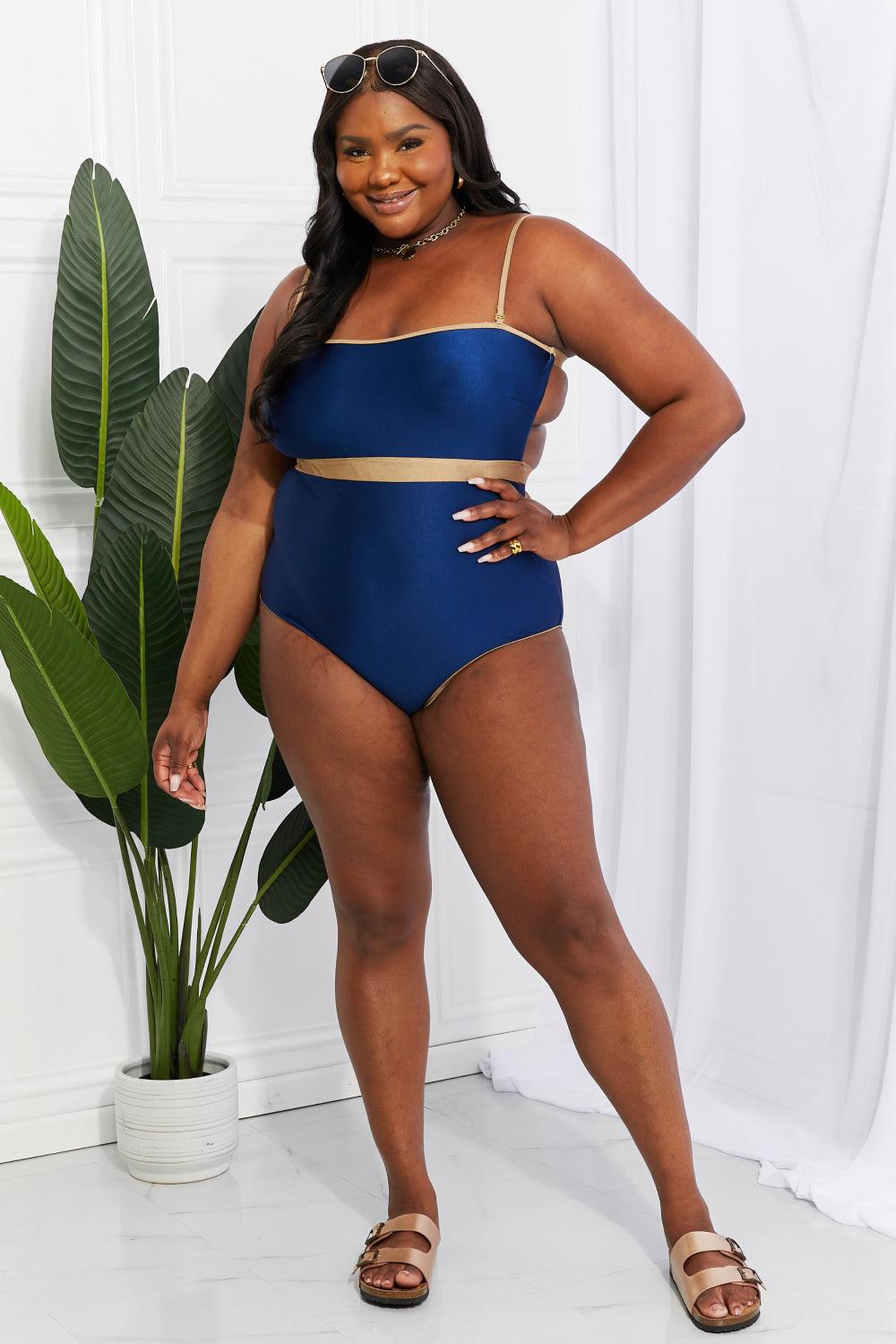 Marina West Swim Wave Break Contrast Trim One-Piece - Glamorous Boutique USA L.L.C.