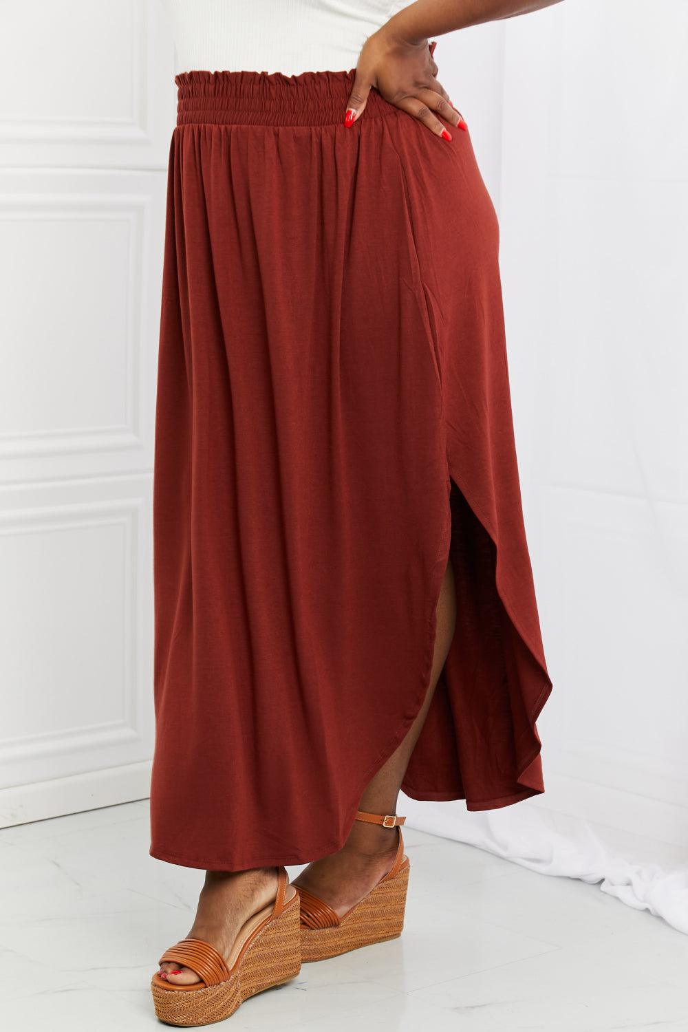 Zenana It's My Time Full Size Side Scoop Scrunch Skirt in Dark Rust - Glamorous Boutique USA L.L.C.