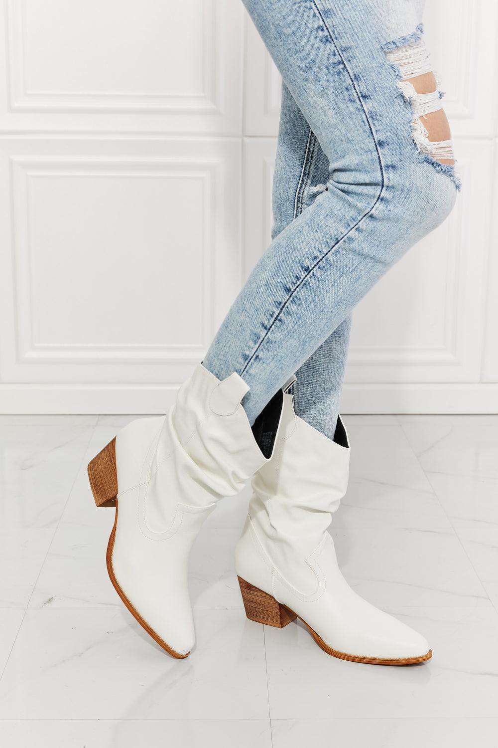 MMShoes Better in Texas Scrunch Cowboy Boots in White - Glamorous Boutique USA L.L.C.