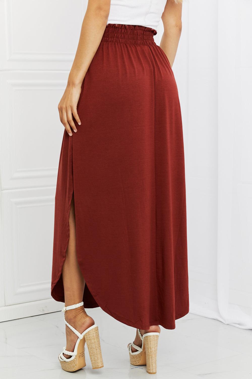 Zenana It's My Time Full Size Side Scoop Scrunch Skirt in Dark Rust - Glamorous Boutique USA L.L.C.