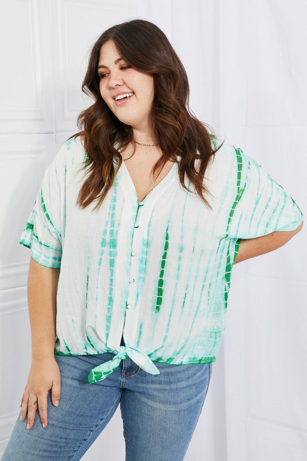 Sew In Love Beachy Keen Full Size Tie-Dye Collared Top - Glamorous Boutique USA L.L.C.