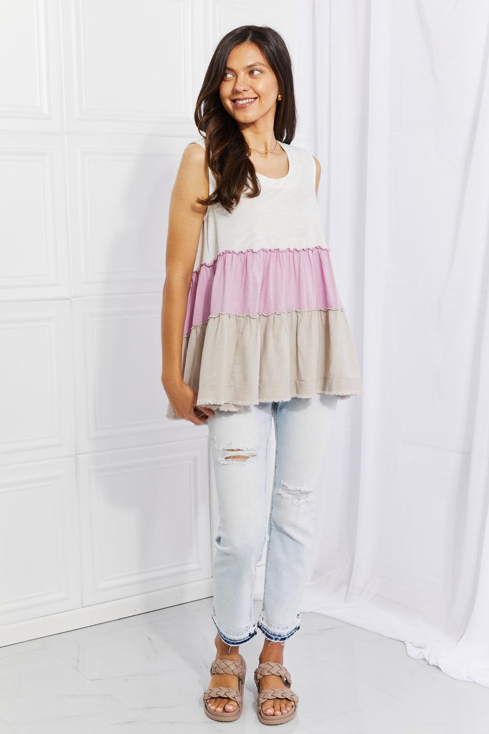 White Birch Full Size Watching the Sunset Color Block Babydoll Top - Glamorous Boutique USA L.L.C.