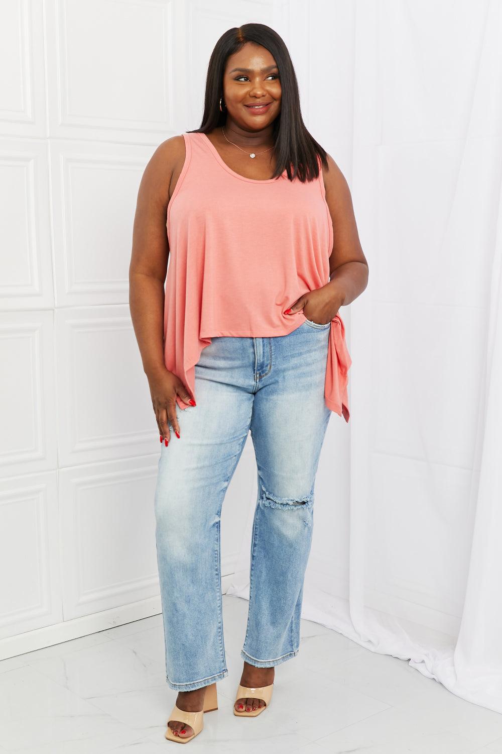 Zenana Feel The Sun Full Size Shark Bite Hem Top - Glamorous Boutique USA L.L.C.