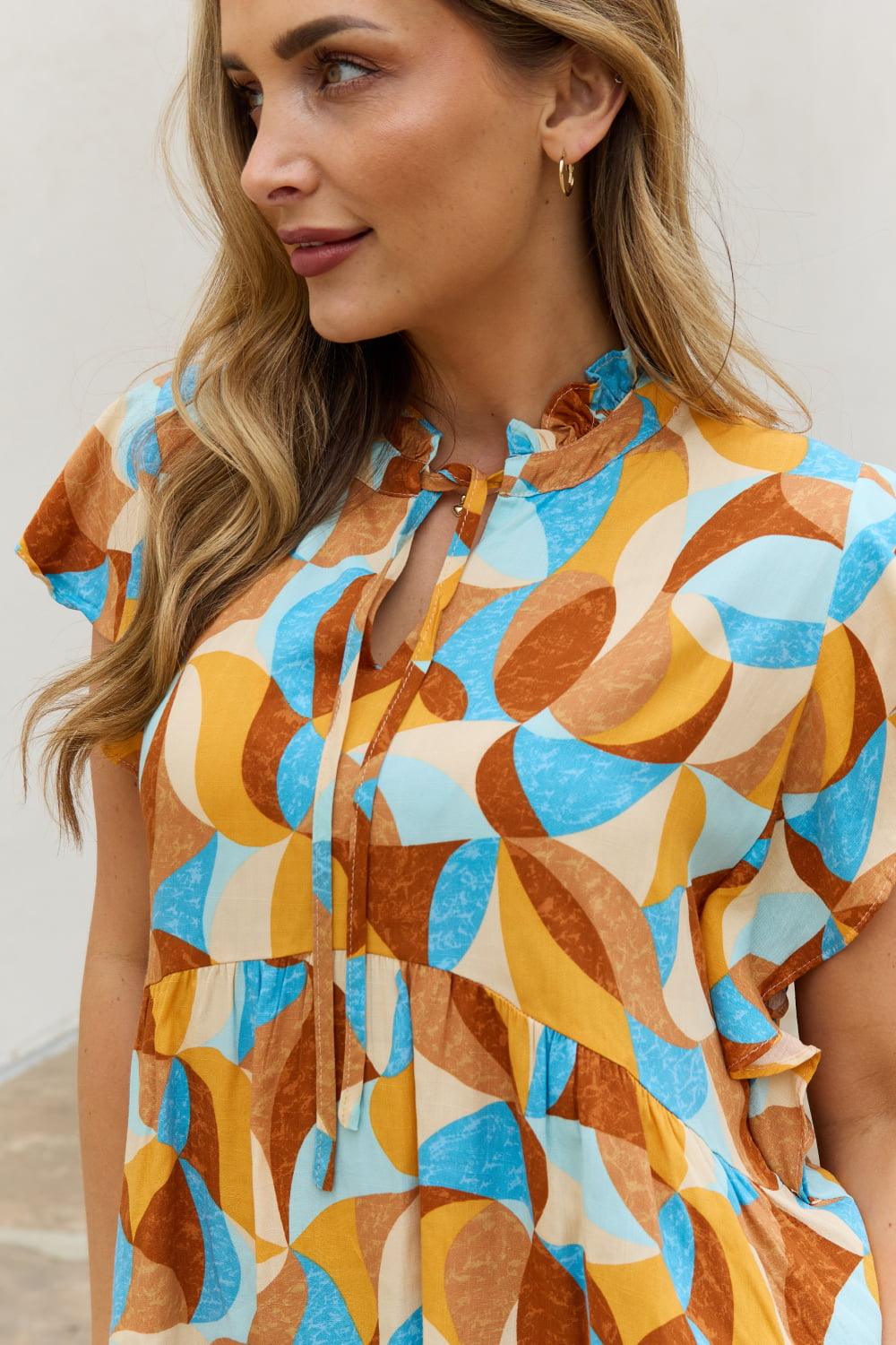 And The Why Full Size Printed Ruffle Baby Doll Top - Glamorous Boutique USA L.L.C.