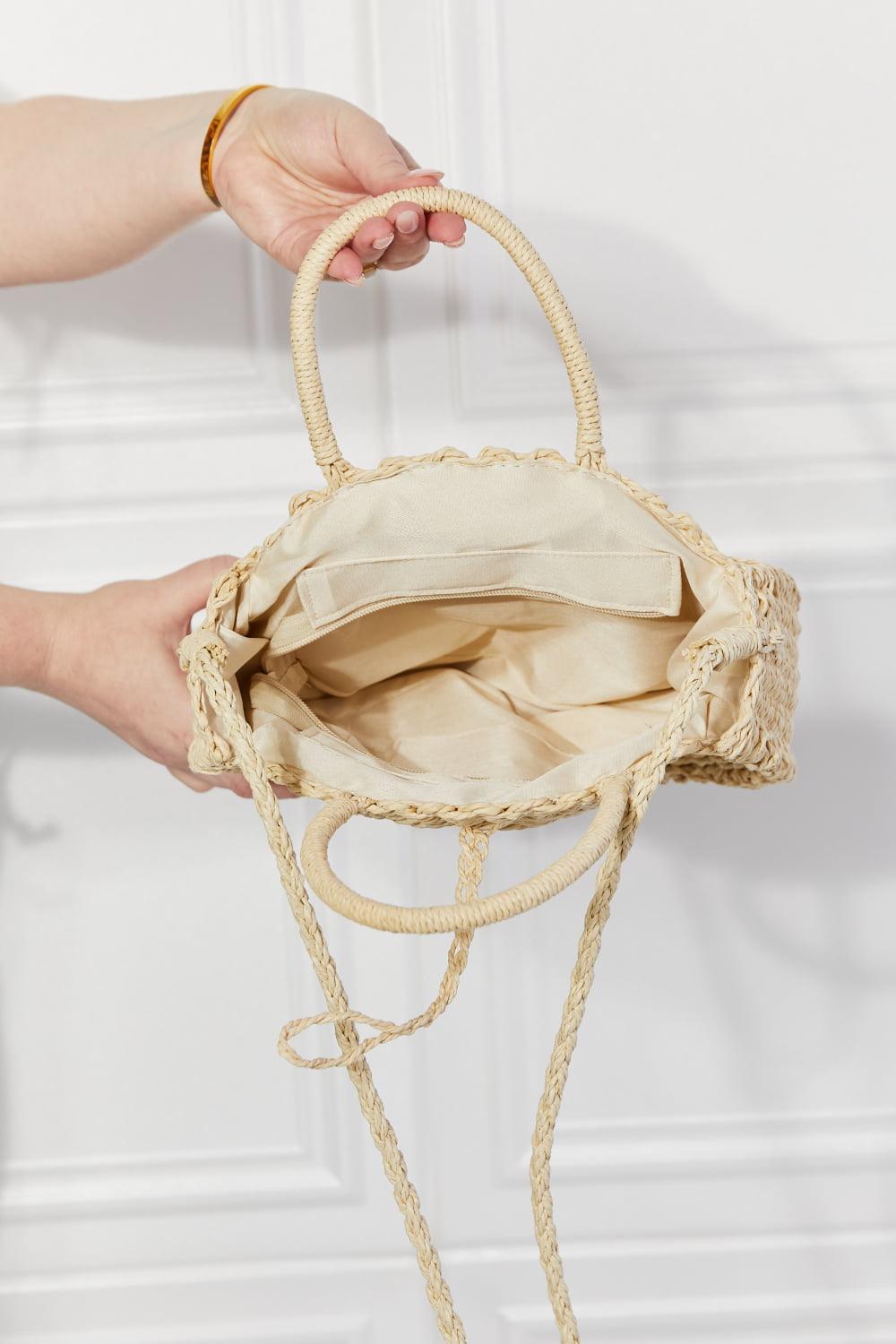 Justin Taylor Feeling Cute Rounded Rattan Handbag in Ivory - Glamorous Boutique USA L.L.C.