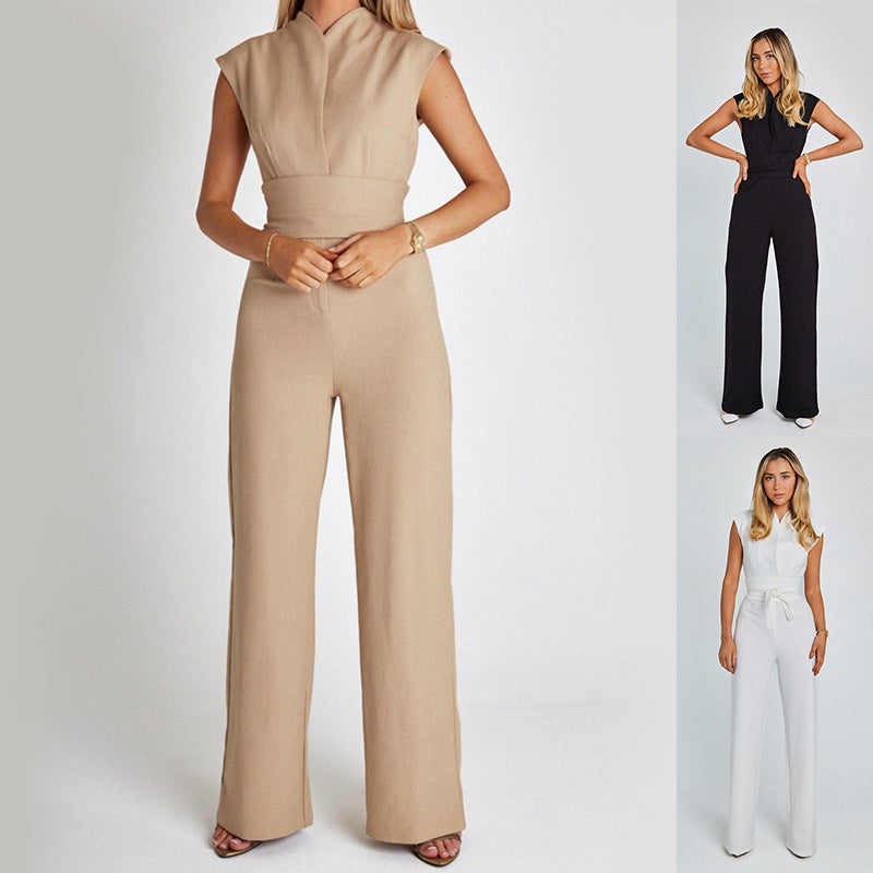Elegant Long Tie Waist Sleeveless Jumpsuit