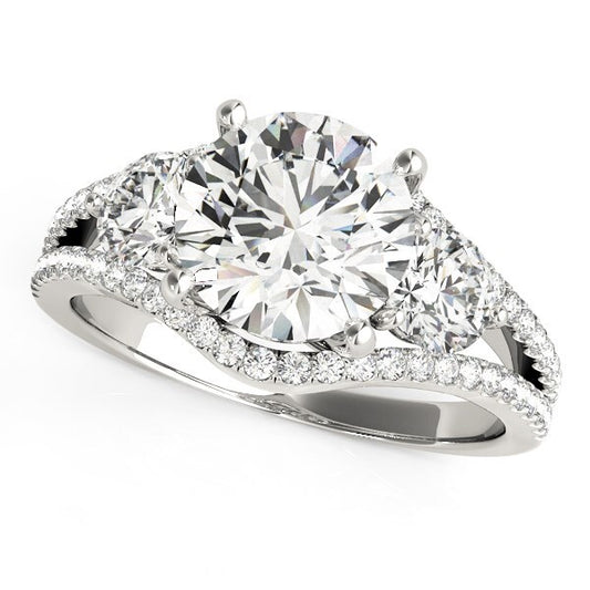 Split Pave Shank 3 Stone Diamond Engagement Ring (size 3.5)