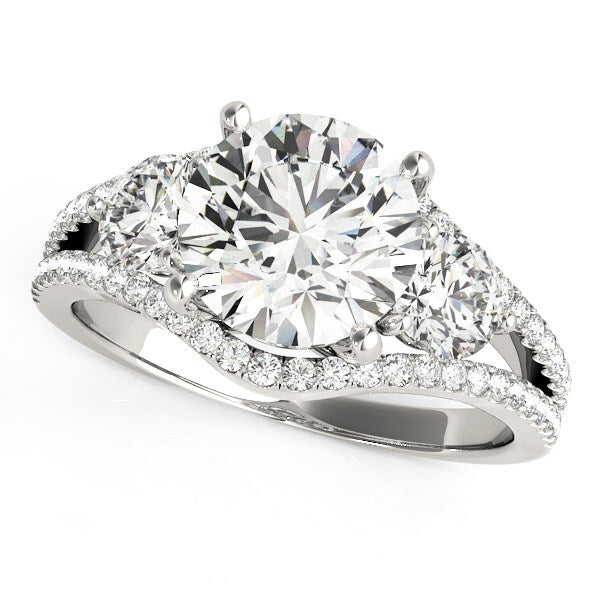 Split Pave Shank 3 Stone Diamond Engagement Ring (size 4)