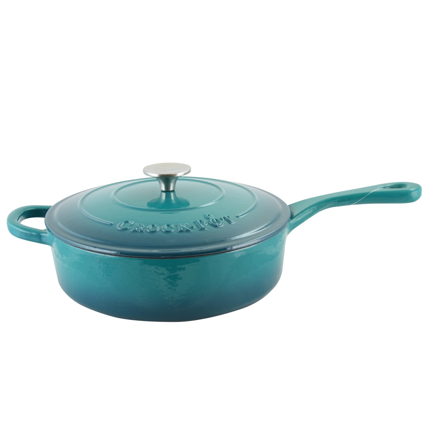 Crock Pot Artisan 3.5 Quart Enameled Cast Iron Deep Saut Pan With Self Basting Lid in Teal Ombre