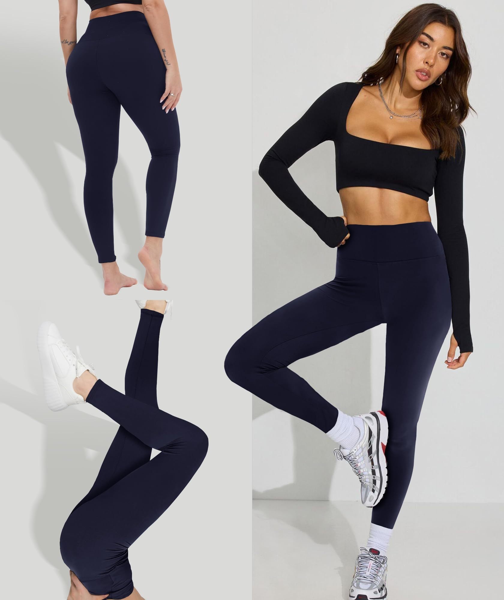 Leggings - Cropped High-waisted Solid Navy