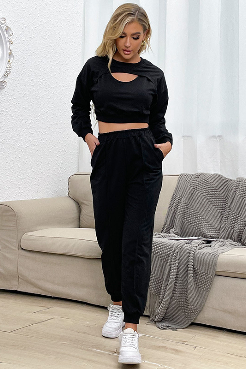 Perfee Cut Out Crop Top and Joggers Set