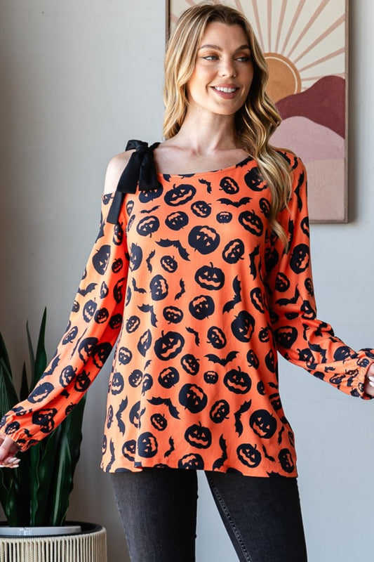 Heimish Pumpkin Print One Shoulder T-Shirt