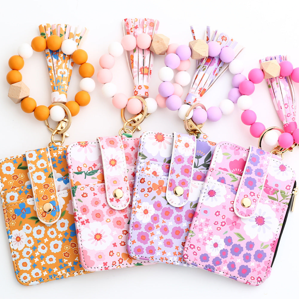 Floral Print Leather Card Bag